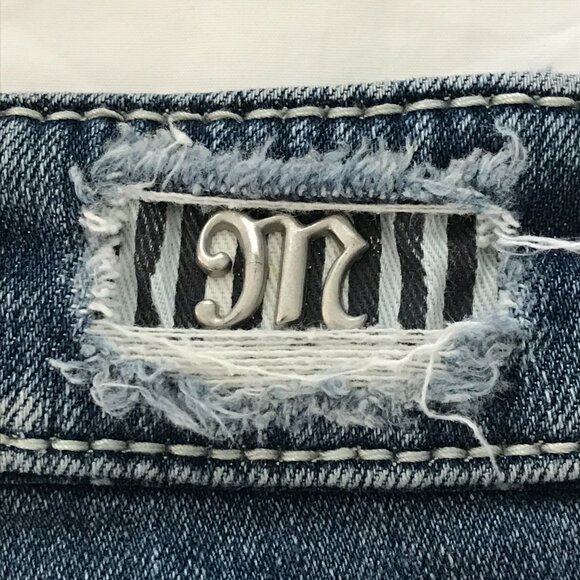 Miss Me Slim Bootcut Jeans Women 26 Blue Mid Rise Zebra Print Distressed Preppy - Picture 12 of 15